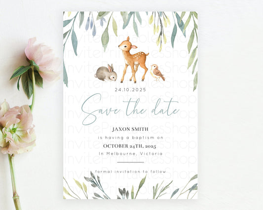 Editable Fawn Deer Save The Date Template Pastel Floral Deer Enchanted Fores