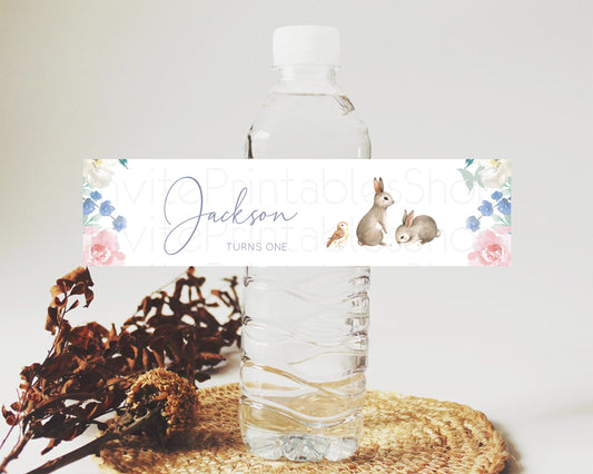 Editable Floral Bunny Water Label Template Pastel Flowers Forest Bunny Secre