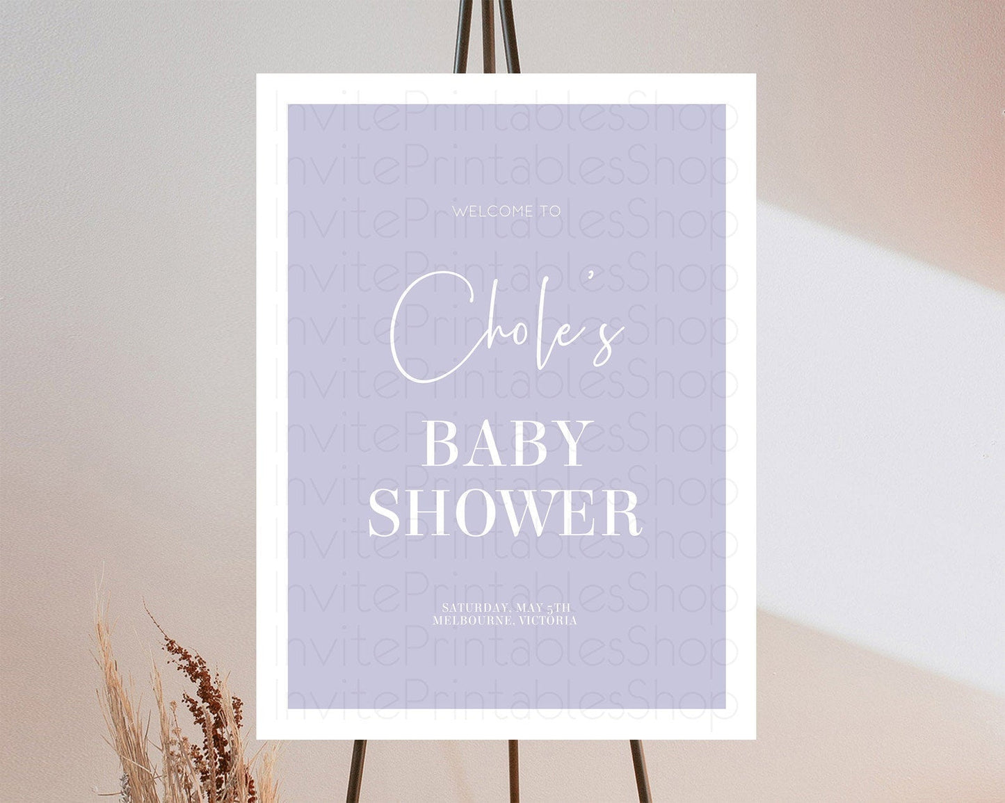 Purple Baby Shower Welcome Sign Plain Purple Welcome Board Minimalist Pastel Purple Welcome Poster Modern Purple Simple Welcome Sign D10942