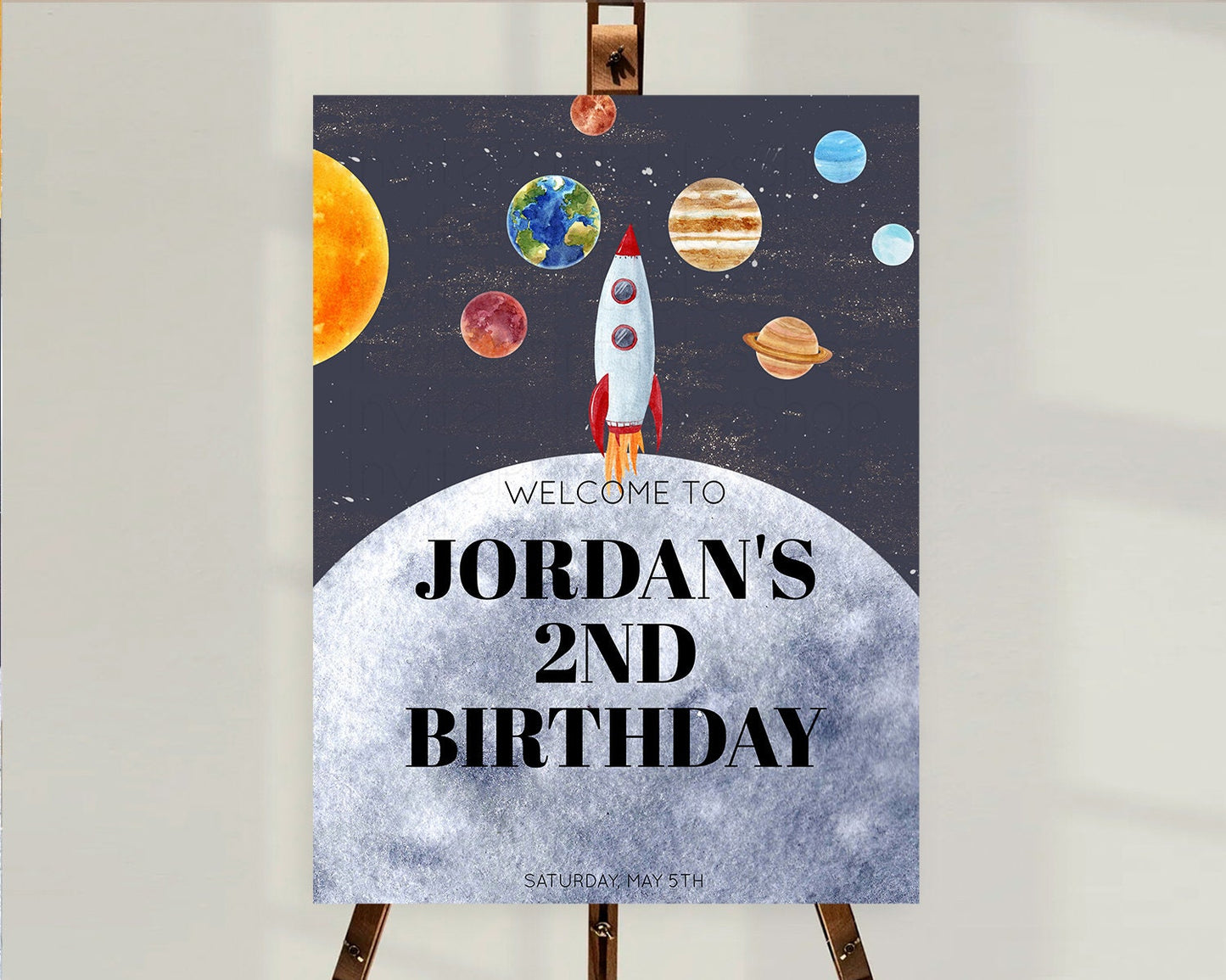 Space Birthday Welcome Sign Space Welcome Board First Trip Around the Sun Welcome Poster Planets Solar System ONE year Birthday Sign D10430