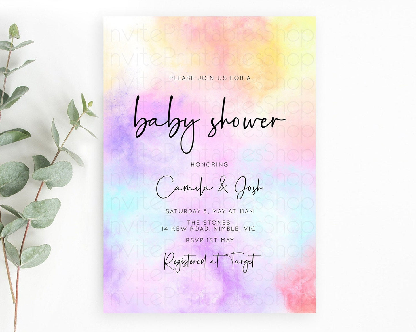 Pastel Baby Shower Invitation Rainbow Baby Shower Invitation Colorful Pastel Watercolor Invitation Gold Glitter Sprinkles Ombre D10438