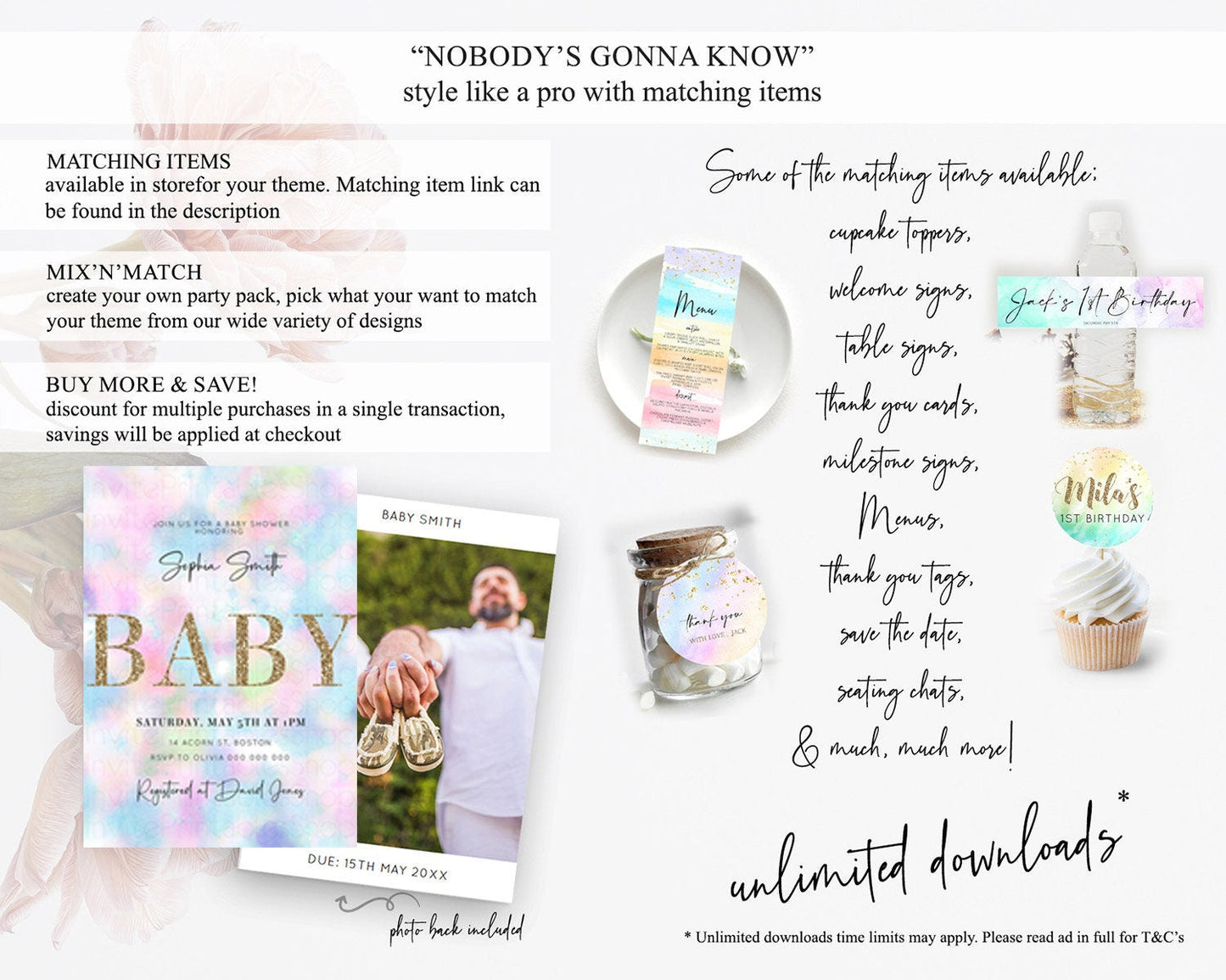 Pastel Baby Shower Invitation Rainbow Baby Shower Invitation Colorful Pastel Watercolor Invitation Gold Glitter Sprinkles Ombre D10694