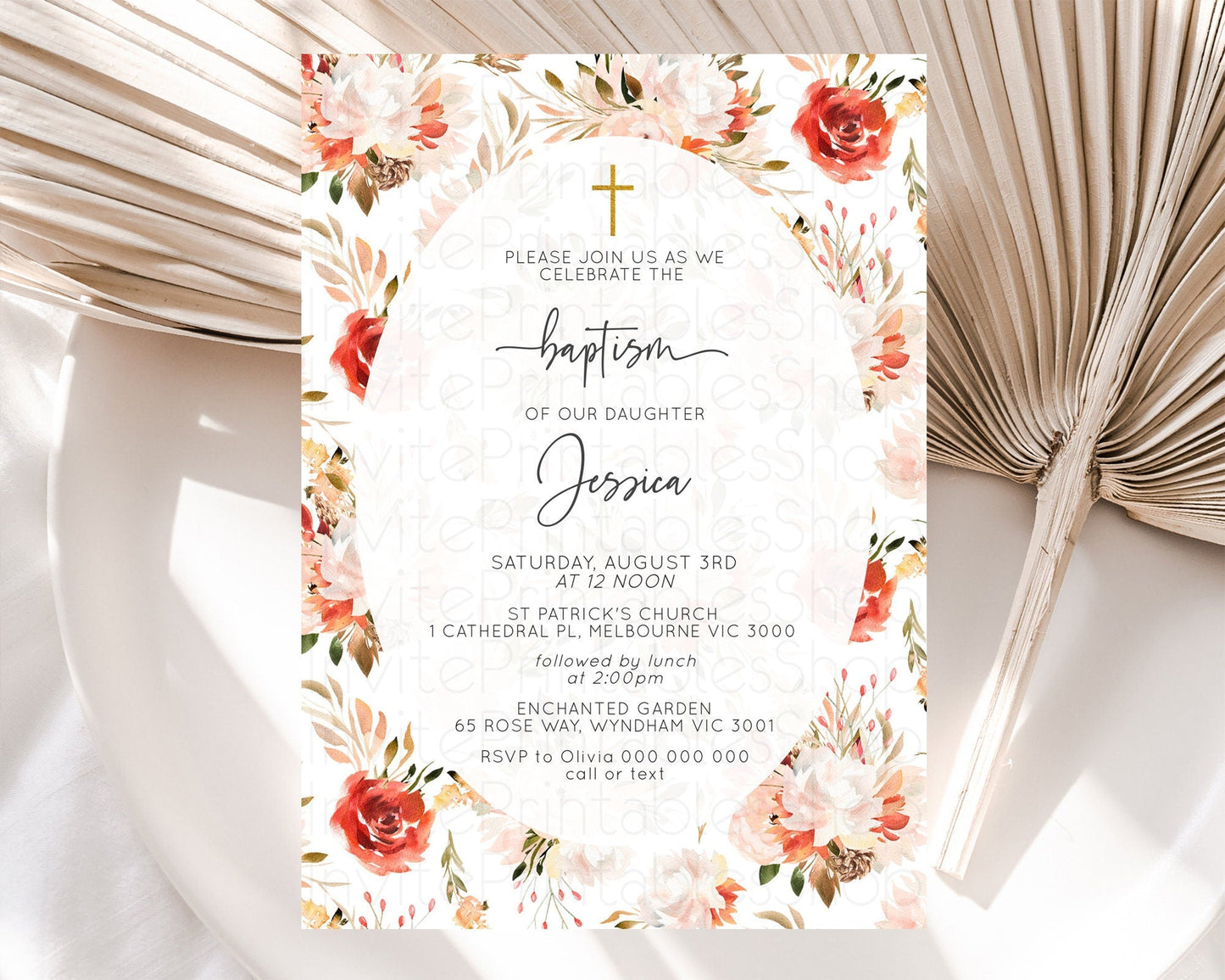 Secret Garden Baptism Invitation Wildflower Baptism Birthday Invite Pastel Flowers Christening Invite Enchanted Garden Boho Floral D10540