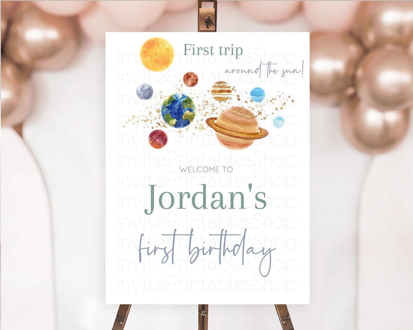 Space Birthday Welcome Sign Space Welcome Board First Trip Around the Sun Welcome Poster Planets Solar System ONE year Birthday Sign D10598