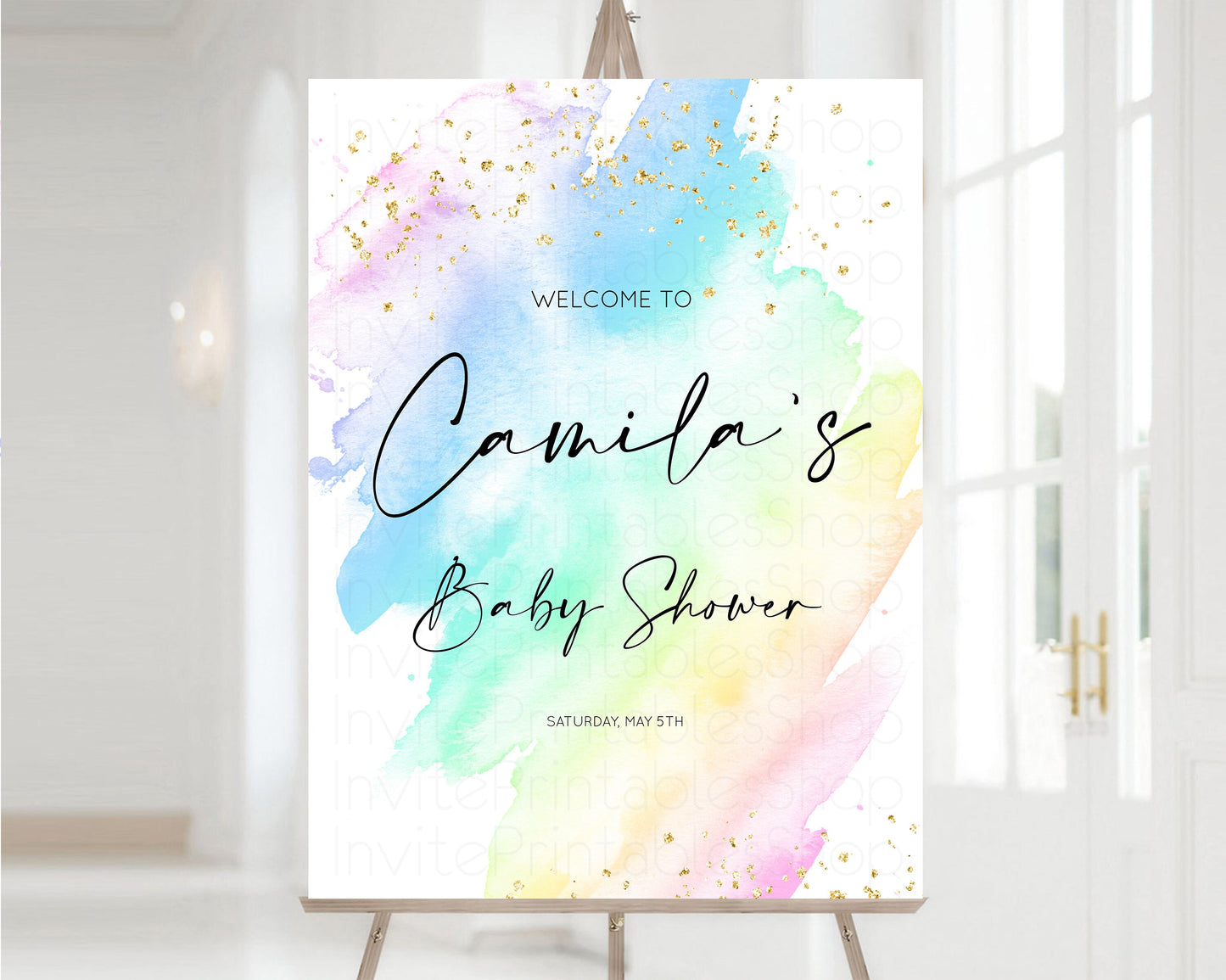 Pastel Baby Shower Sign Rainbow Baby Shower Sign Welcome Baby Shower Sign, Colorful Ombre Splash Watercolor Glitter Confetti Sprinkles t601