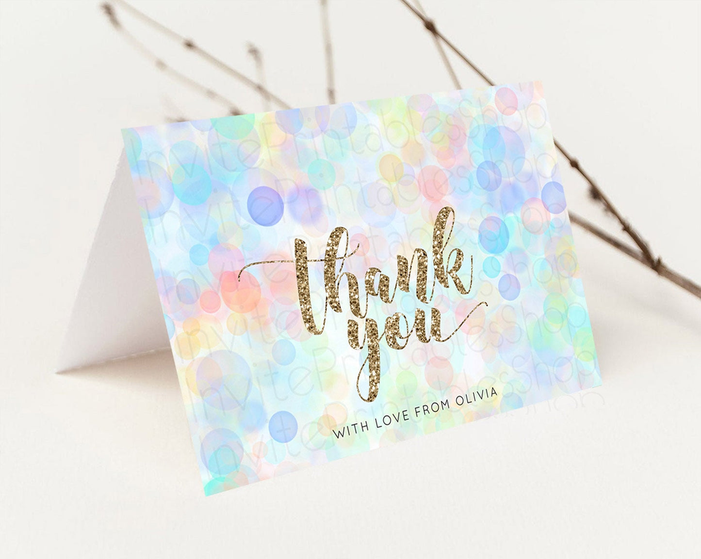 Editable Pastel Thank You Bubbles Thank You Card Bubble Bath Birthday Thank