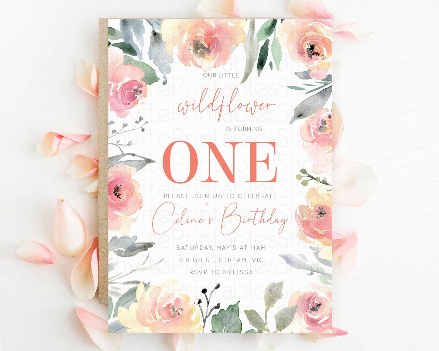 Secret Garden Invitation Wildflower Birthday Invitation Pastel Flowers Invite Enchanted Garden Boho Floral 3rd 2nd First Birthday D10778