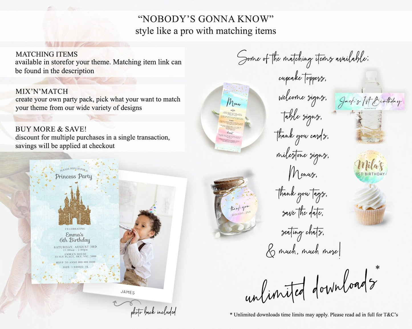 Princess Birthday Invitation Princess Invitation Pastel Invitation Royal Birthday Rainbow Color Enchanted Castle 1st First Birthday D10702