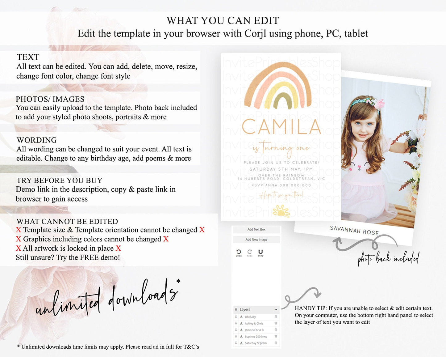Pastel Rainbow Birthday Invitation Pastel Rainbow Invitation Rainbow Invitation Pastel Invitation Boho Rainbow 1st First Birthday D10684