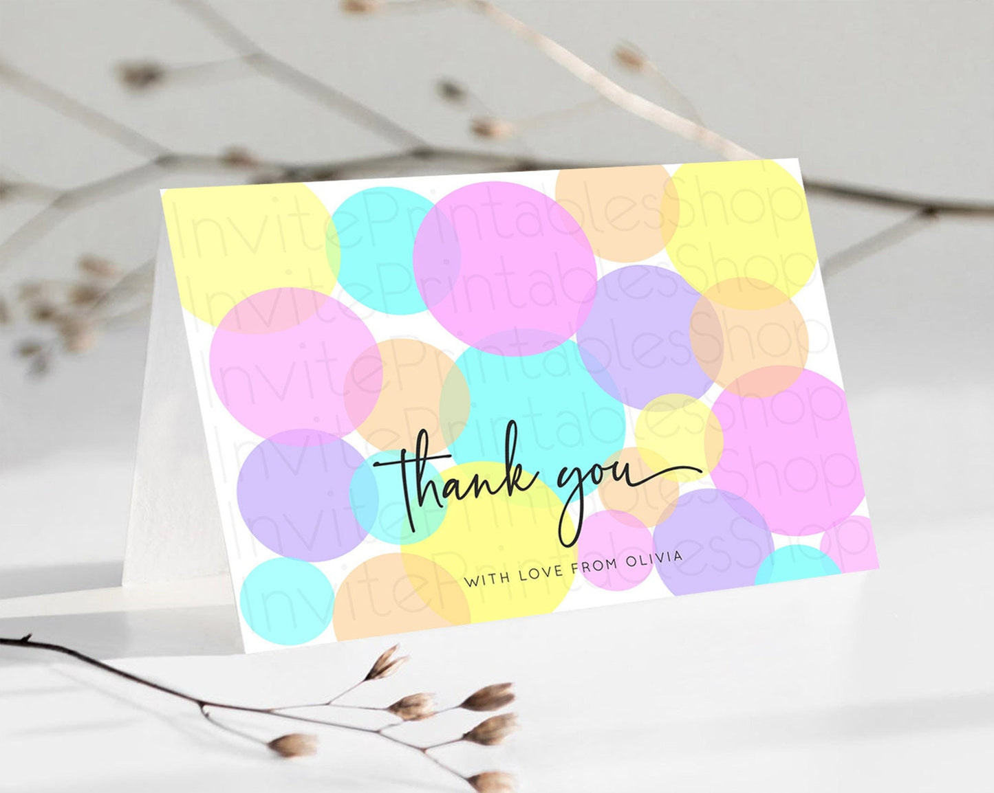 Rainbow Thank You Pastel Thank You Card Pastel Rainbow Birthday Thank You Confetti Colorful Pastel Cards Teacher Thank You Cards D10407