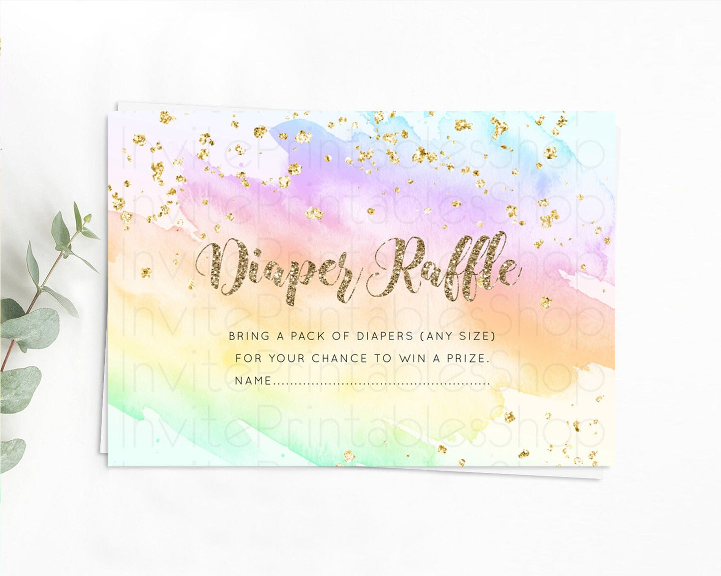 Pastel Diaper Raffle Card Pastel Rainbow Diaper Raffle Insert Colorful Ombre Watercolor Diaper Ticket Confetti Glitter Raffle Game D10643