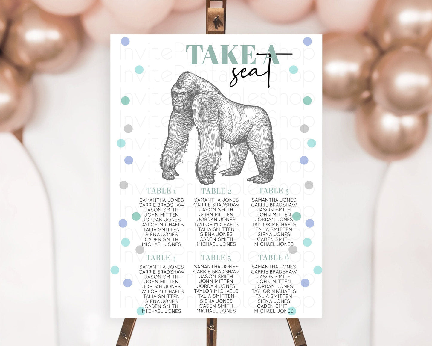 Gorilla Seating Chart Jungle Gorilla Seating Sign Gorilla Party Decor Gorilla Jungle Adventure Zoo Green Palm Leaf Fern Take A Seat D10854