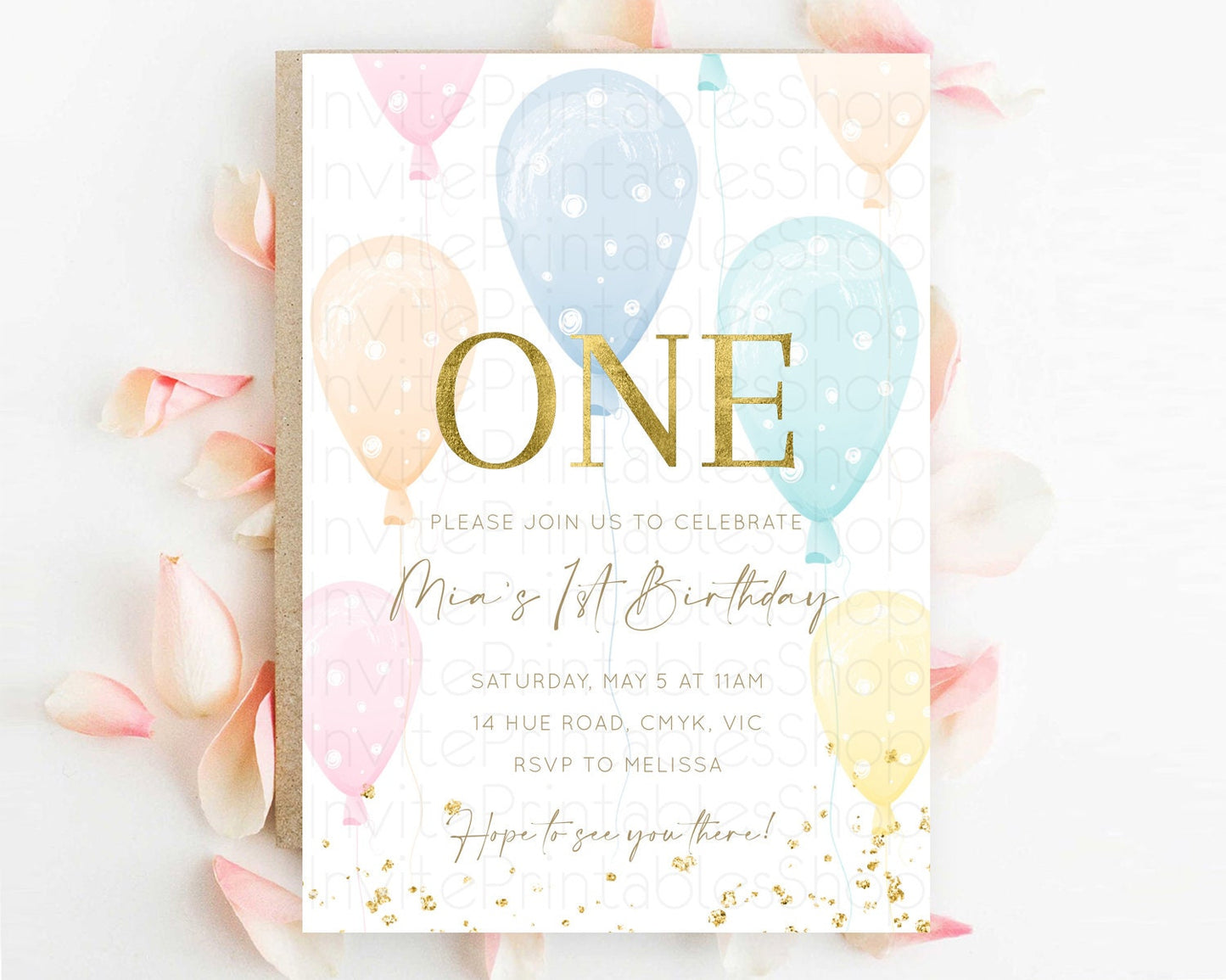 Balloon Birthday Invitation Pastel Birthday Invitation Pastel Balloon Invites Colorful Pastel Rainbow Balloon 3rd 2nd First Birthday D10182