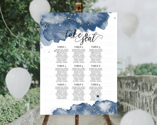 Blue Seating Chart Blue Watercolor Seating Chart Pastel Blue Watercolor Seating Chart Blue Splash Gold Blue Watercolor Décor D10312