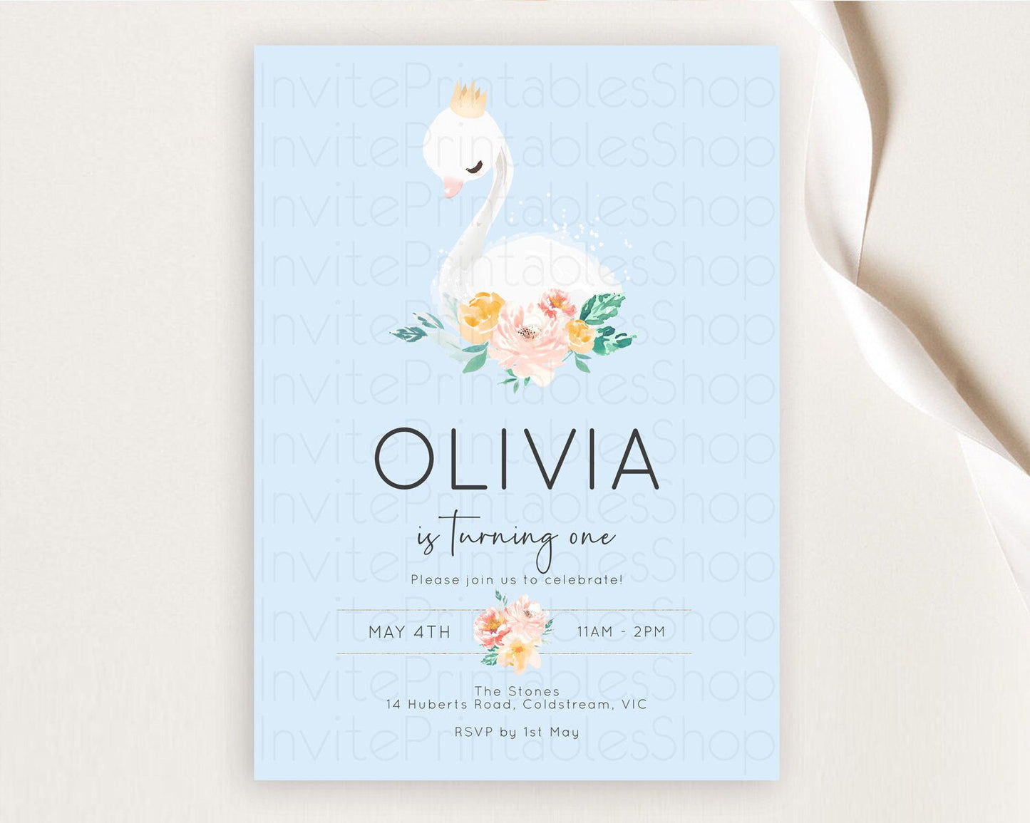 Swan Birthday Invitation Swan Princess Ballet Invitation Enchanted Forest Swan Lake Party Secret Garden Watercolour Pastel Floral D10903