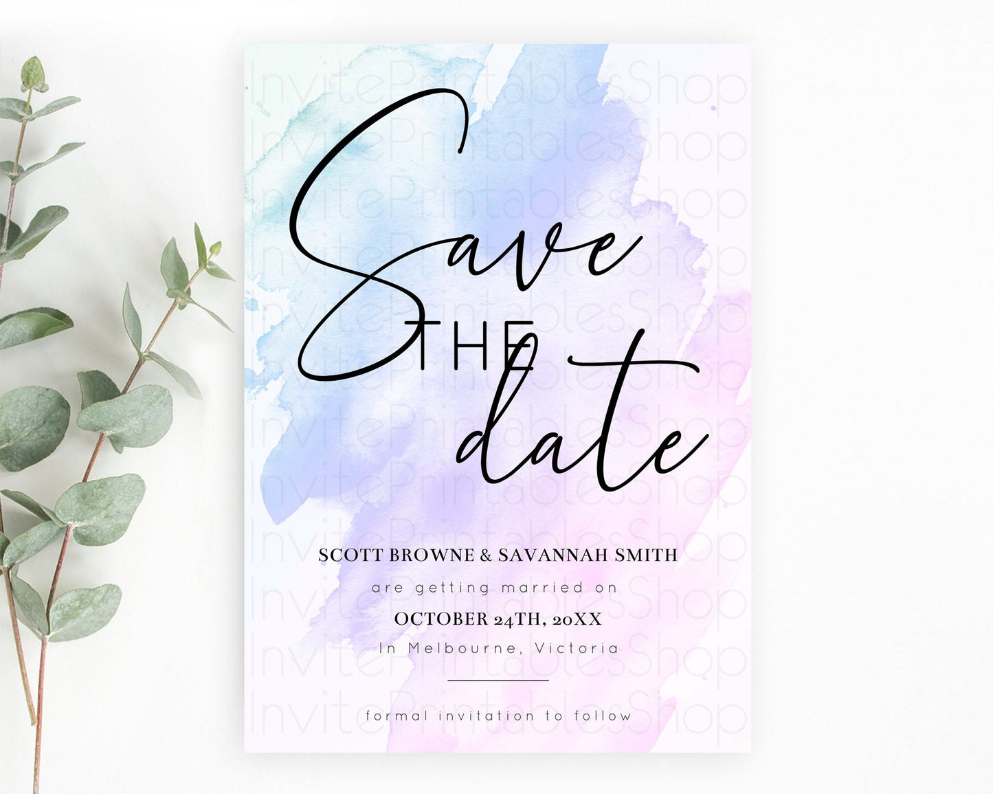 Purple Watercolor Save The Date Template Ombre Purple Watercolor Splash Party 1st Birthday Baby Shower Wedding Baptism Bridal Shower D10165