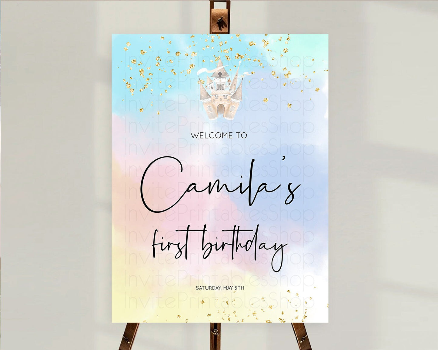 Princess Birthday Welcome Sign Pastel Princess Welcome Board Pastel Rainbow Colorful Enchanted Castle First Birthday Welcome Sign D10376