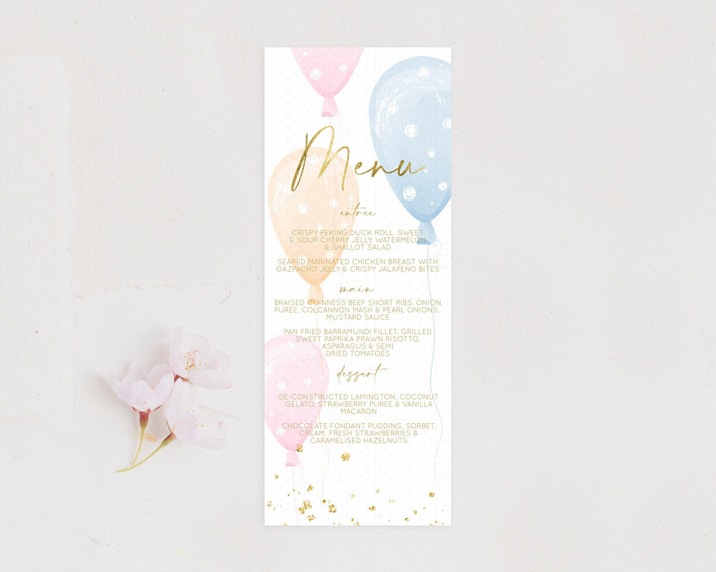 Pastel Balloons Menu Colorful Balloon Menu Template Rainbow Balloon Menu Balloon Table Decor Confetti Balloon Party Food Menu D10182