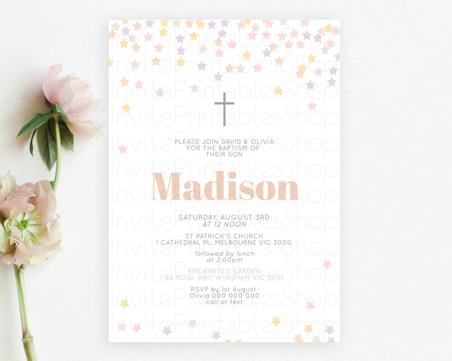 Star Baptism Invitation Pastel Stars Baptism 1st Birthday Invitation Rainbow Colors Confetti Twinkle Little Star Christening Invite D10810