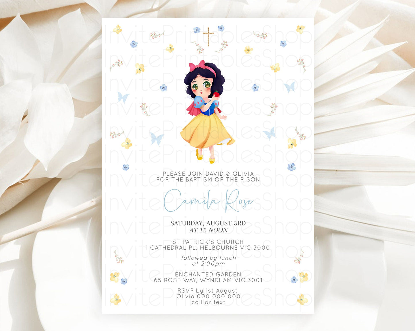 Princess Baptism Invitation Enchanted Castle Baptism 1st Birthday Invitation Royal Party Pastel Floral Secret Garden Christening D10353