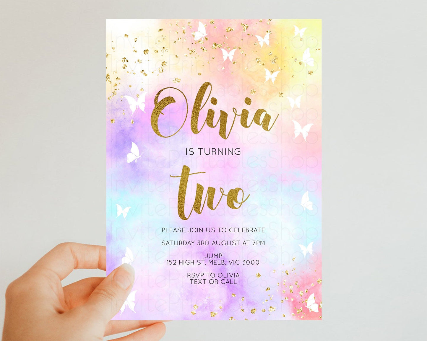 Rainbow Birthday Invitation Pastel Rainbow Birthday Invite Ombre Watercolor Invite Colorful Butterflies Glitter Sprinkles 1st 2nd 3rd 499