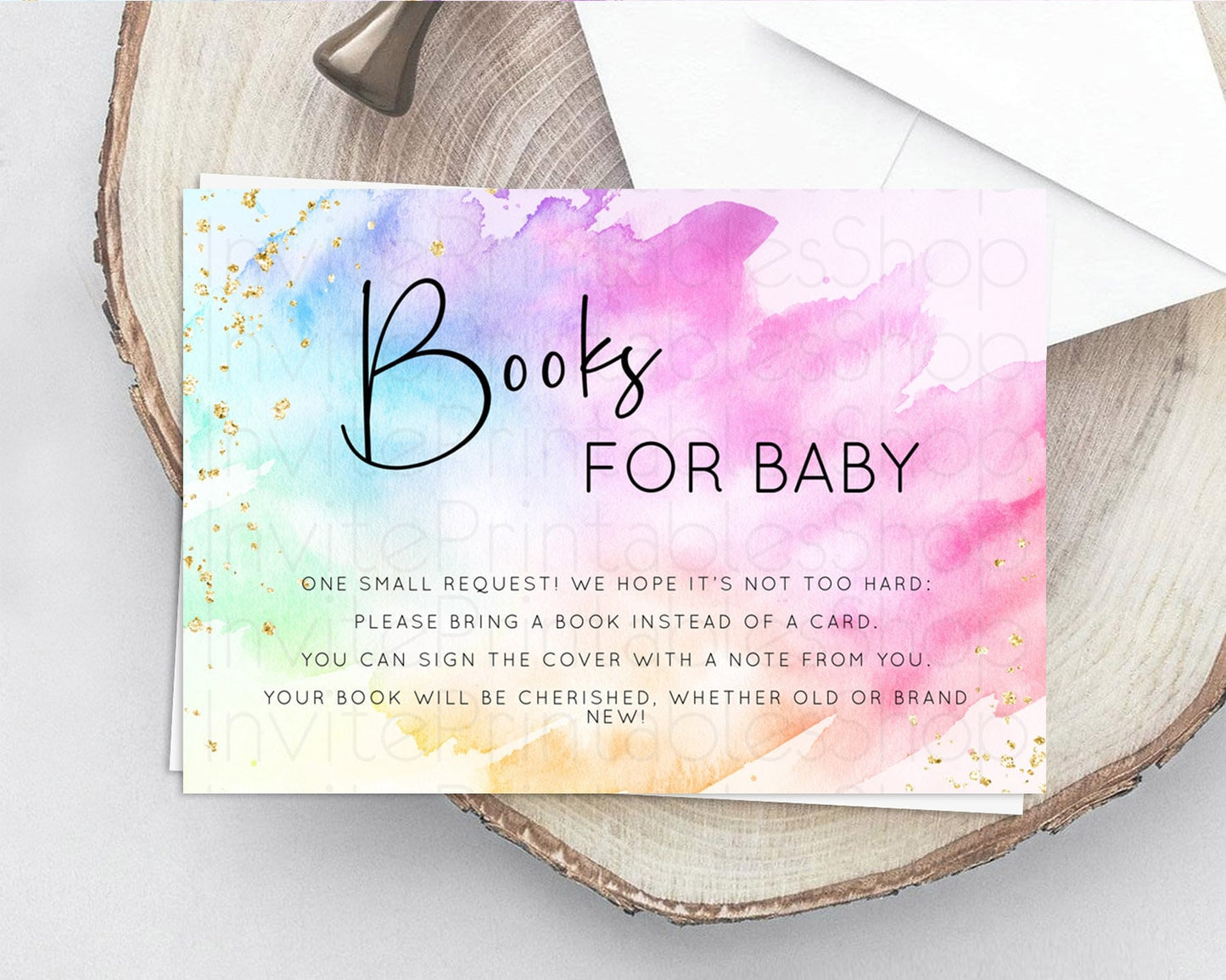 Pastel Books For Baby Card Pastel Rainbow Book Insert Colorful Ombre Watercolor Book Card Confetti Glitter Baby Book Poem Request D10449