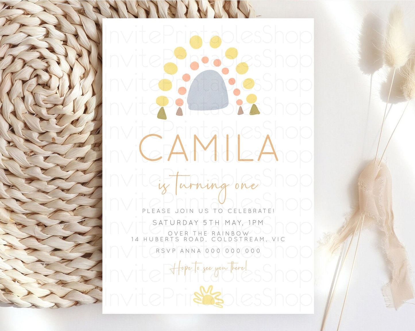 Pastel Rainbow Birthday Invitation Pastel Rainbow Invitation Rainbow Invitation Pastel Invitation Boho Rainbow 1st First Birthday D10688