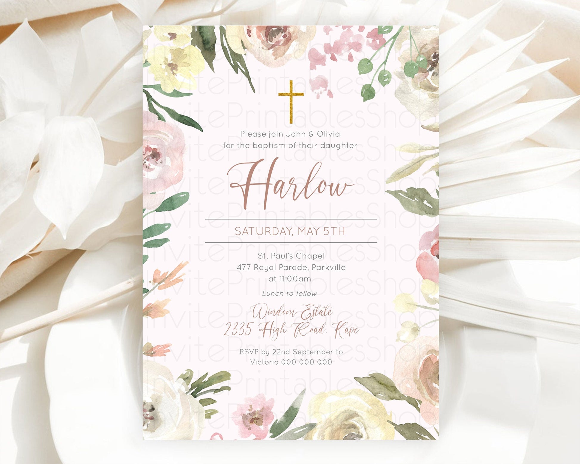 Editable Secret Garden Baptism Invitation Wildflower Baptism Birthday Invite