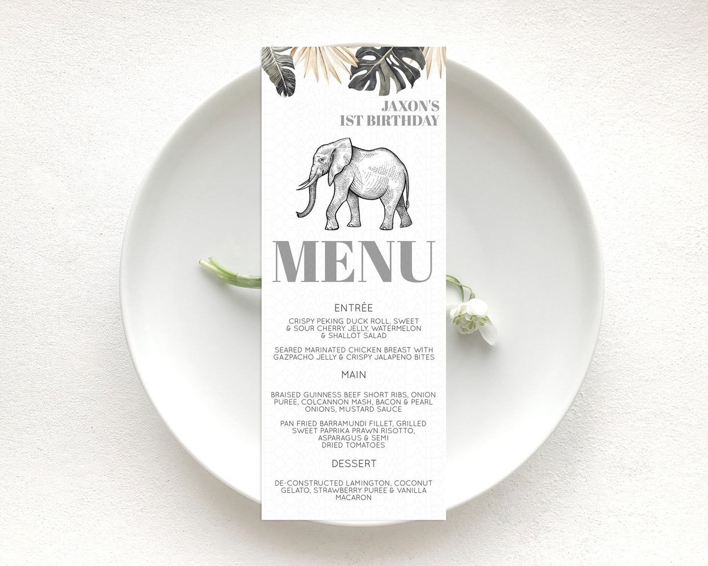 Elephant Menu Elephant Menu Template Elephant Safari Zoo Table Decor Elephant Dinner Dessert Menu Elephant Party Food Menu D10806