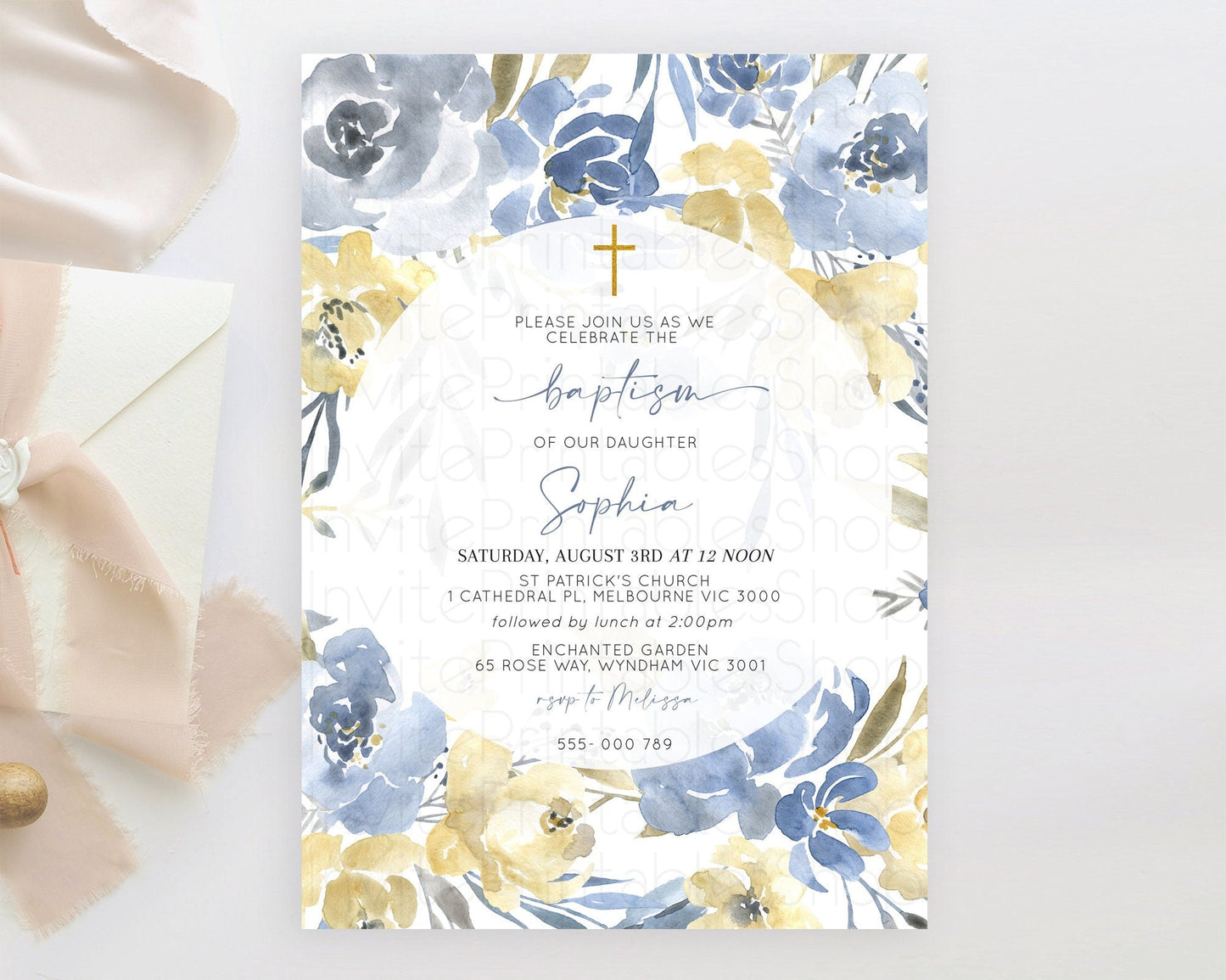Secret Garden Baptism Invitation Wildflower Baptism Birthday Invite Pastel Flowers Christening Invite Enchanted Garden Boho Floral D10189