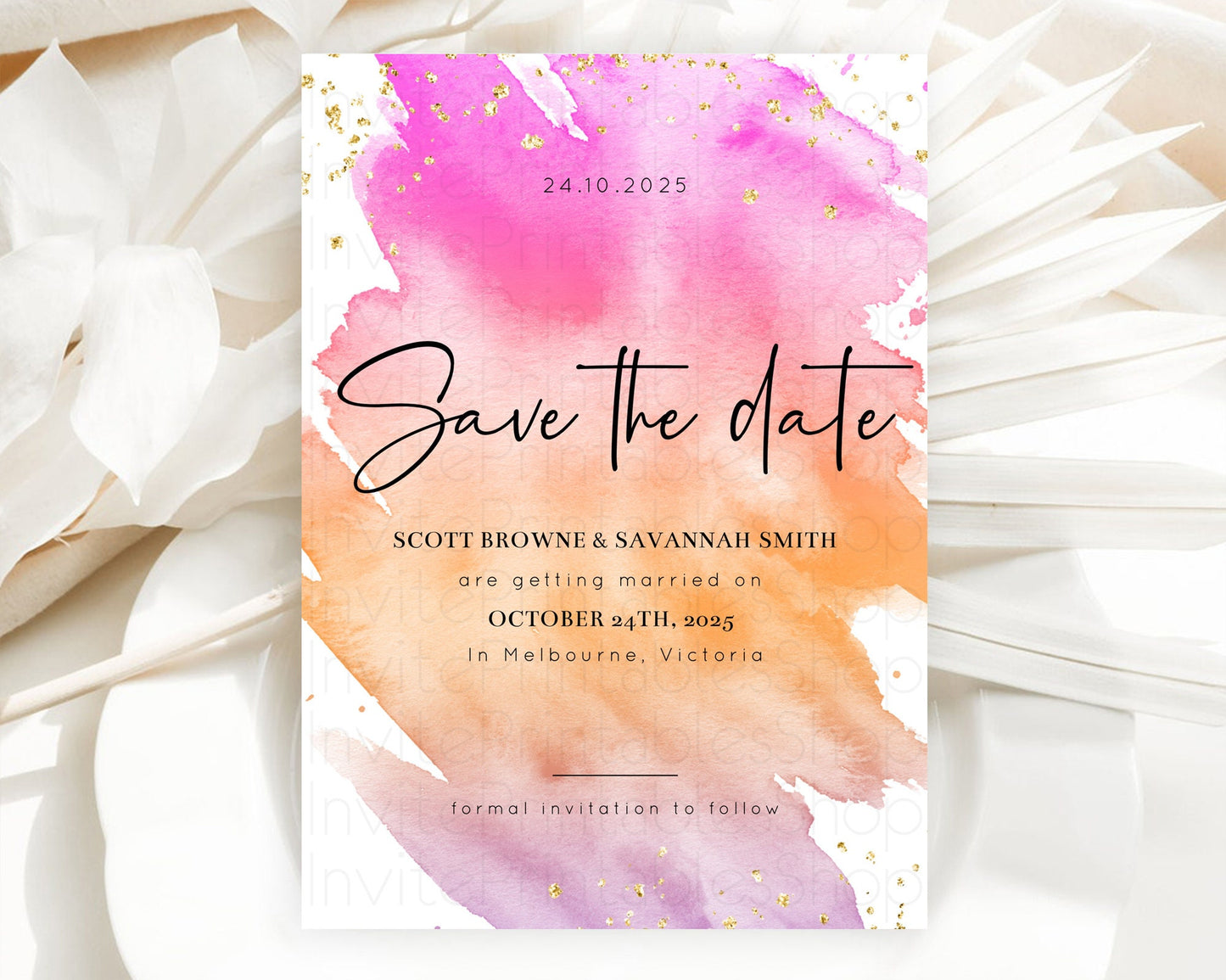 Pastel Save The Date Template Pastel Ombre Rainbow Watercolor Colorful Party For Birthday Baptism Baby Shower Wedding Bridal Shower D10488