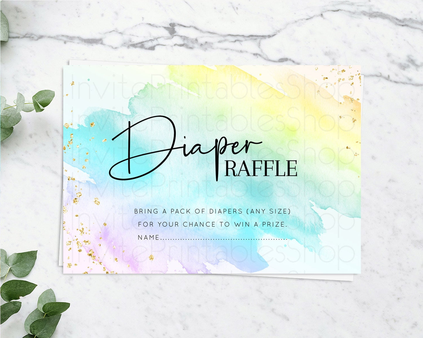 Pastel Diaper Raffle Card Pastel Rainbow Diaper Raffle Insert Colorful Ombre Watercolor Diaper Ticket Confetti Glitter Raffle Game D10171