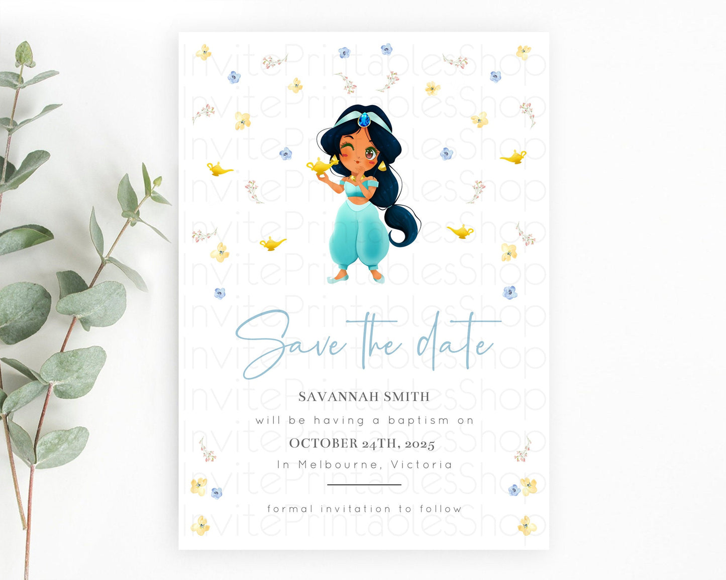 Princess Save The Date Template Secret Garden Enchanted Castle Pastel Floral Royal Party For 1st Birthday Baptism Baby Shower D10887