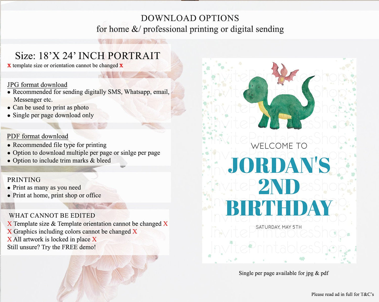 Dinosaur Welcome Sign Dinosaur Volcano Welcome Poster Dino Watercolor Volcano T-Rex Raptor Jurassic First Birthday Welcome Sign D10153
