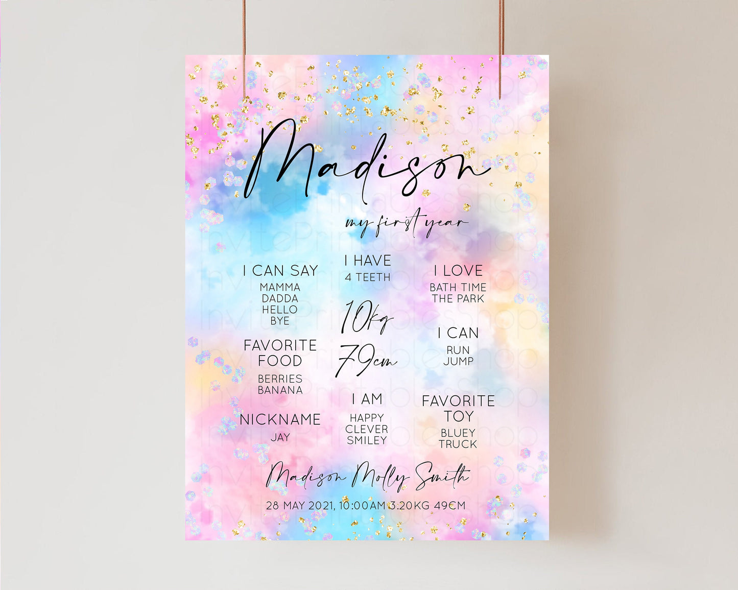 Rainbow Clouds First Birthday Milestone Board Pastel Rainbow Milestone Poster Colorful One Year Poster Ombre Sprinkles Baby 1st Year 589v4