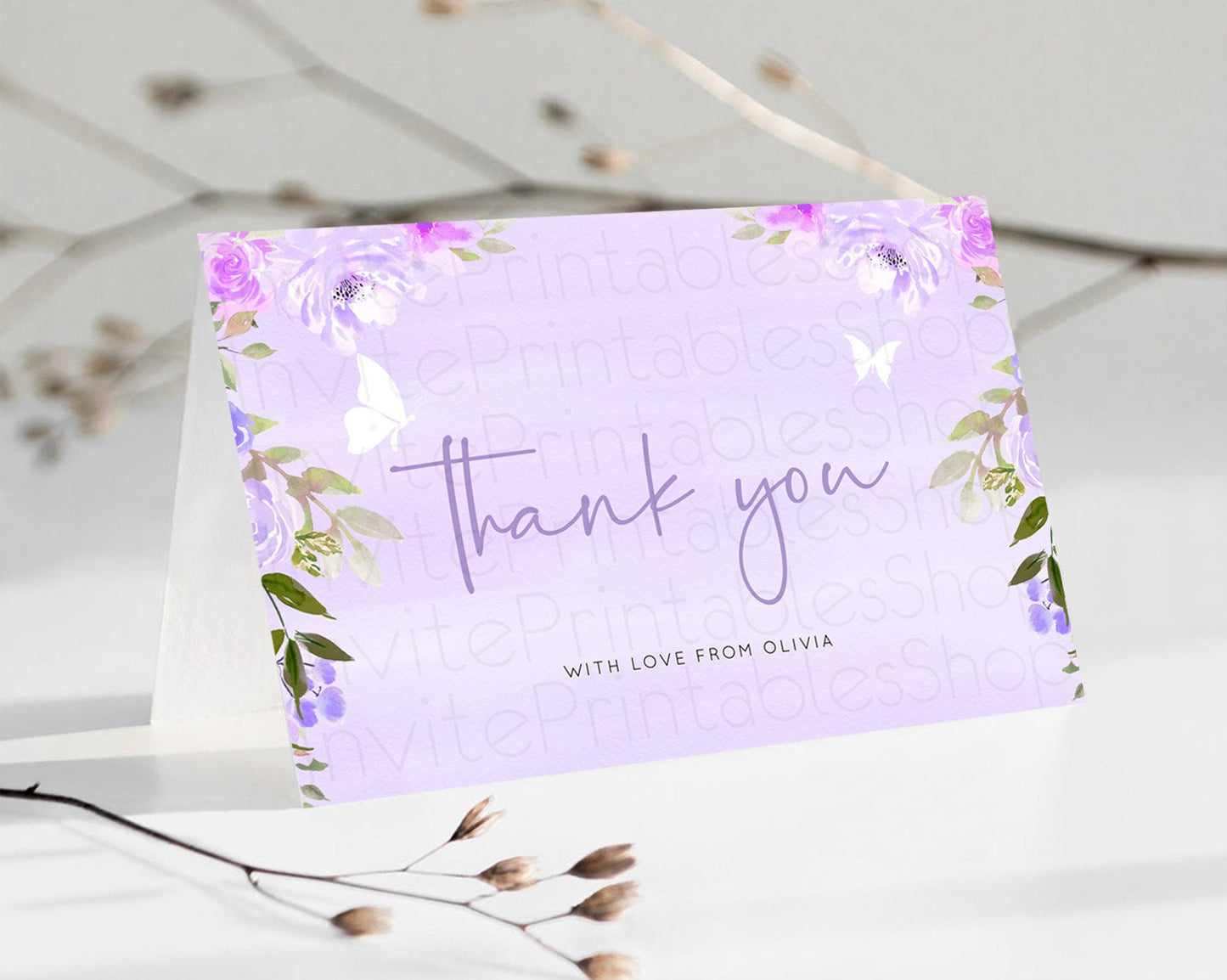 Editable Secret Garden Thank You Wildflower Thank You Card Pastel Flower Gar