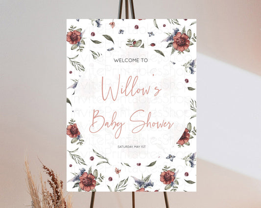 Editable Secret Garden Baby Shower Welcome Sign Wildflower Welcome Board Pas