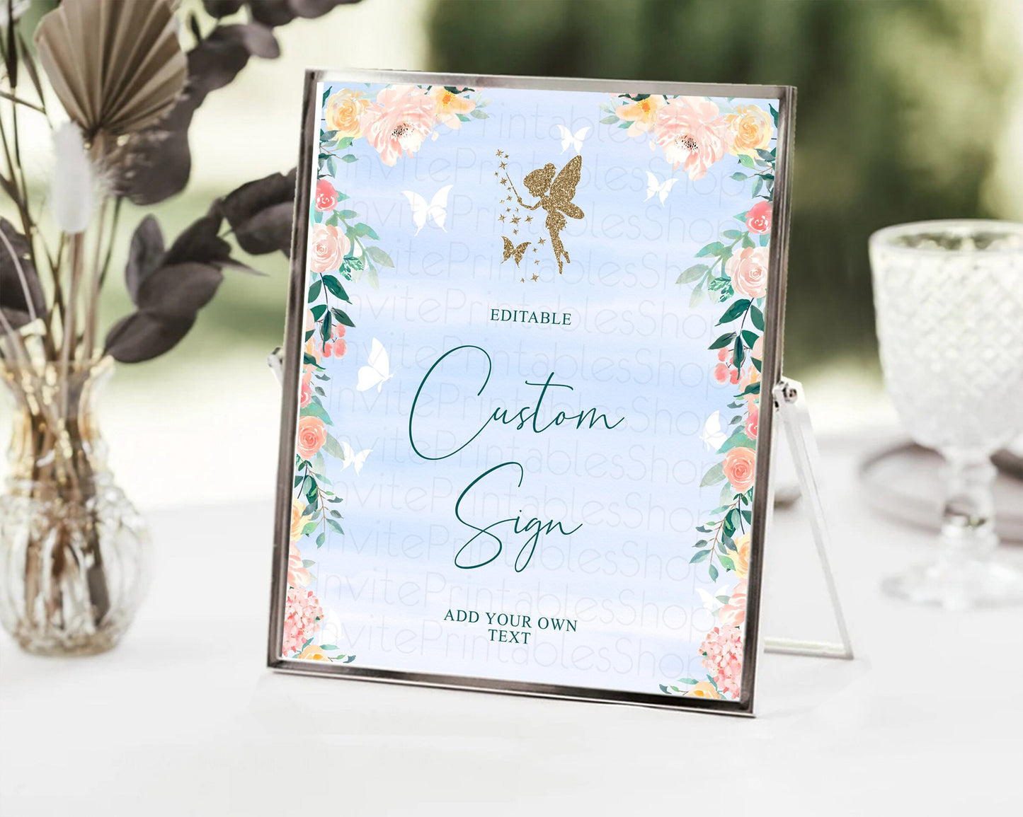 Fairy Sign Enchanted Garden Table Sign Décor Pastel Floral Butterfly Party Secret Garden Birthday Baptism Baby Shower Bridal Shower D10794