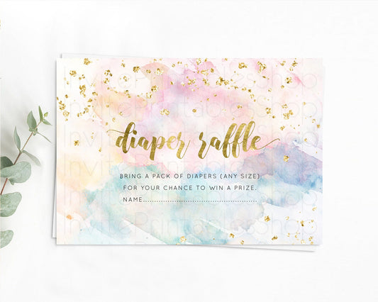 Pastel Diaper Raffle Card Pastel Rainbow Diaper Raffle Insert Colorful Ombre Watercolor Diaper Ticket Confetti Glitter Raffle Game D10265