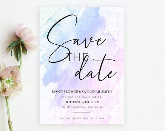 Purple Watercolor Save The Date Template Ombre Purple Watercolor Splash Party 1st Birthday Baby Shower Wedding Baptism Bridal Shower D10165