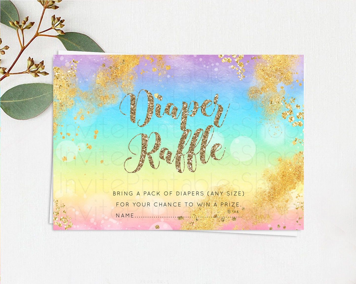 Pastel Diaper Raffle Card Pastel Rainbow Diaper Raffle Insert Colorful Ombre Watercolor Diaper Ticket Confetti Glitter Raffle Game D10561