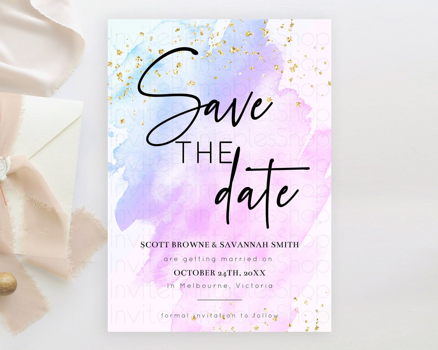 Purple Watercolor Save The Date Template Ombre Purple Watercolor Splash Party 1st Birthday Baby Shower Wedding Baptism Bridal Shower D10169
