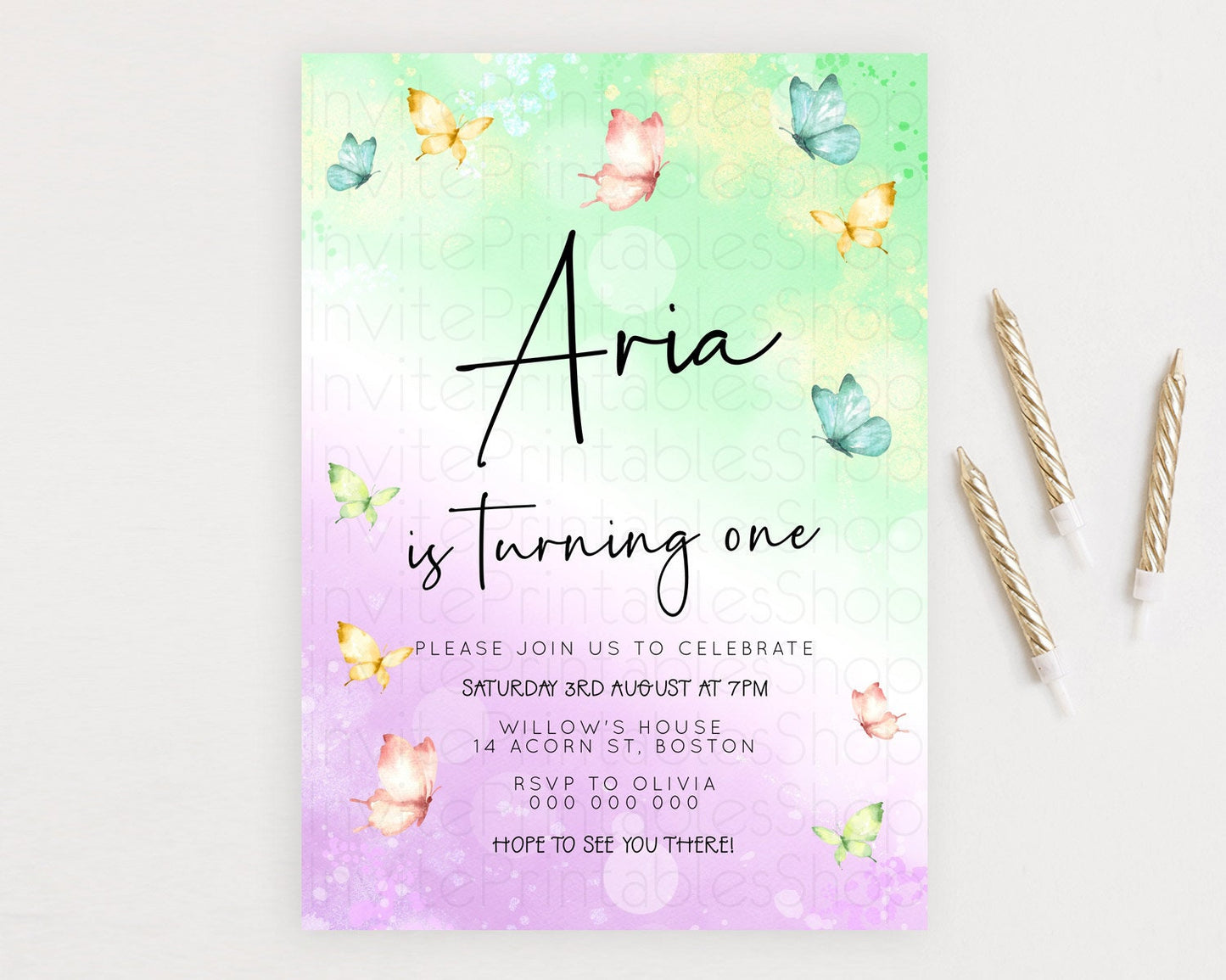 Pastel Butterfly Birthday Invitation Butterfly Birthday Invitation Whimsical Butterfly Enchanted Garden 1st 2nd Birthday Invitation D23139