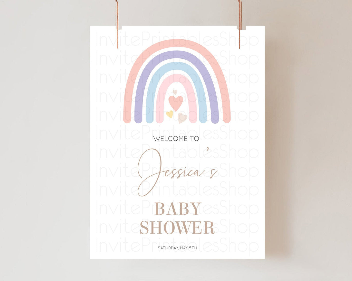 Editable Pastel Rainbow Baby Shower Welcome Sign Boho Rainbow Welcome Board