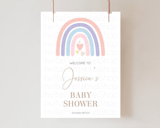 Editable Pastel Rainbow Baby Shower Welcome Sign Boho Rainbow Welcome Board