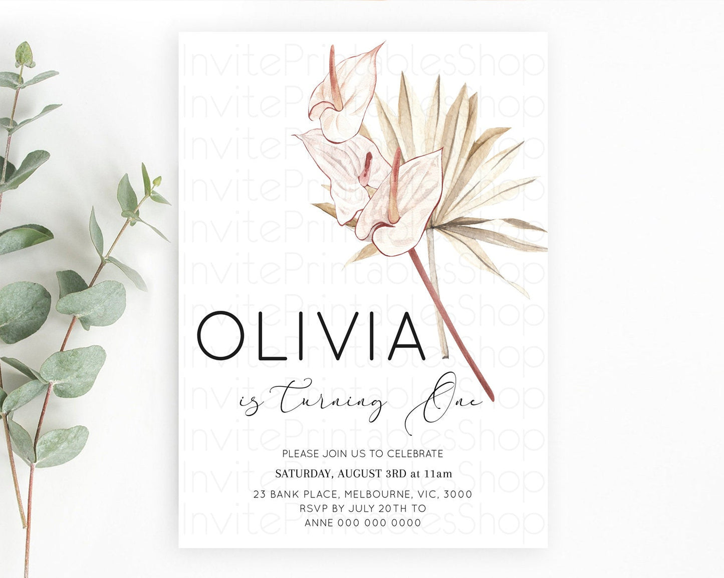 Tropical Invitation Tropical Birthday Invitation Tropical Floral Invitation Palm Leaf Fern Invite Frangipani White Orchid Invitation D11039