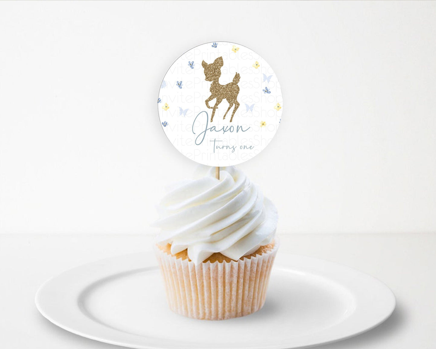 Fawn Cupcake Toppers Deer Cupcake Toppers Enchanted Forest Party Butterfly Pastel Flowers Woofland Cupcake Toppers First Birthday D10864