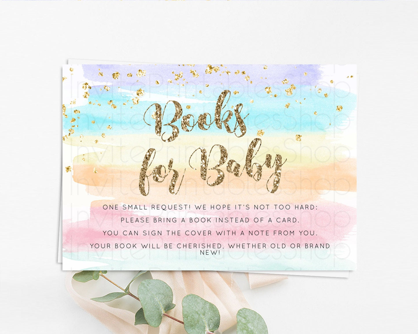 Pastel Books For Baby Card Pastel Rainbow Book Insert Colorful Ombre Watercolor Book Card Confetti Glitter Baby Book Poem Request D10508