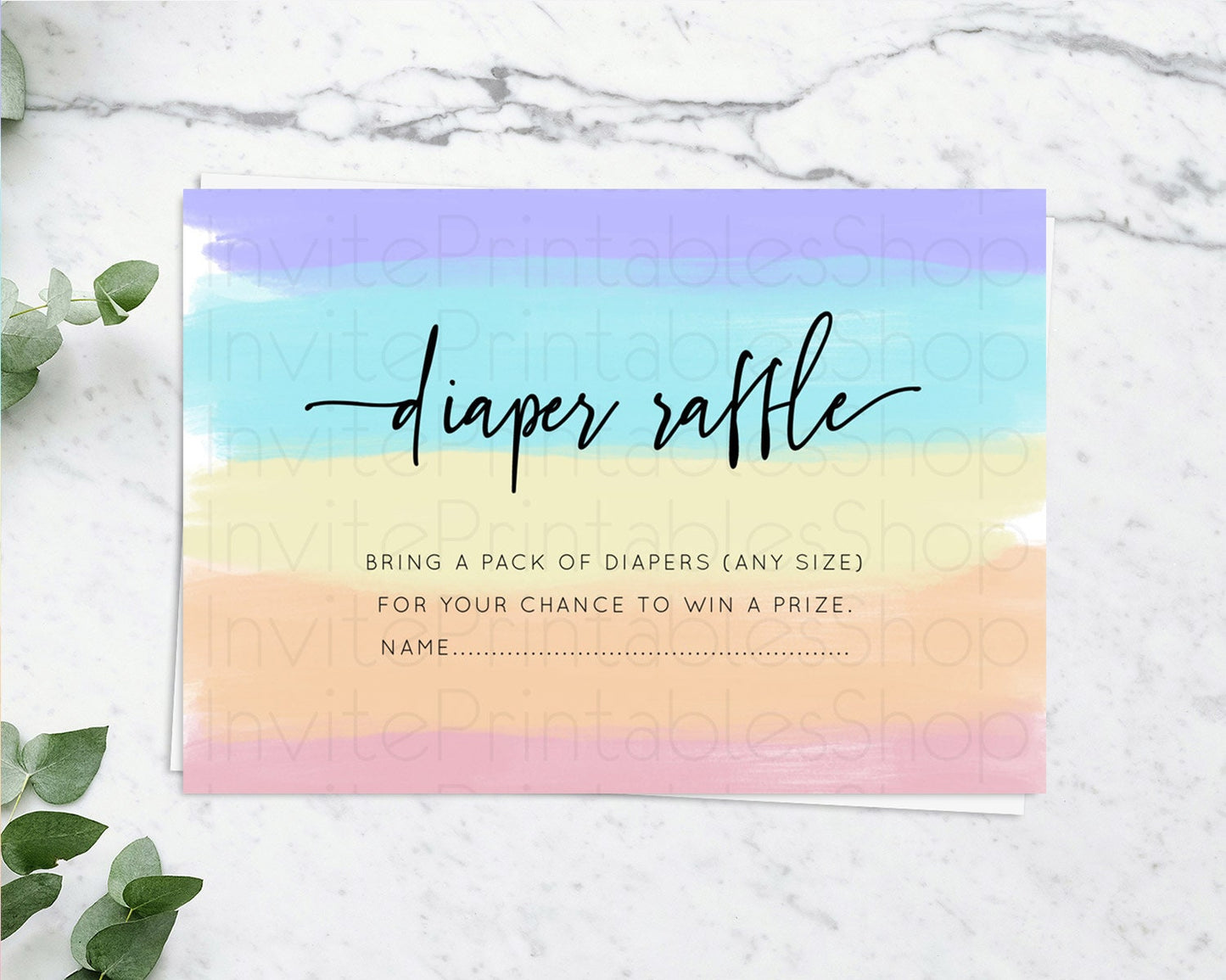 Pastel Diaper Raffle Card Pastel Rainbow Diaper Raffle Insert Colorful Ombre Watercolor Diaper Ticket Confetti Glitter Raffle Game D10510