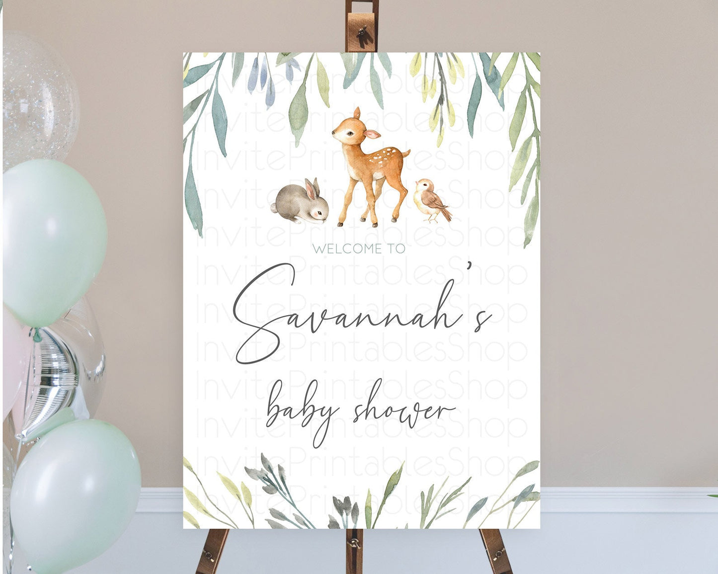 Fawn Baby Shower Welcome Sign Deer Welcome Board Floral Deer Welcome Poster Enchanted Forest Butterfly Pastel Floral Welcome Sign D10919